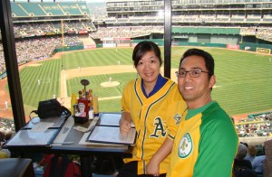 The wife and I at the battle of the vowels, A's vs. O's, in September, 2012. The West Side Club (plaza club) tickets are the best value in baseball, maybe all of professional sports.